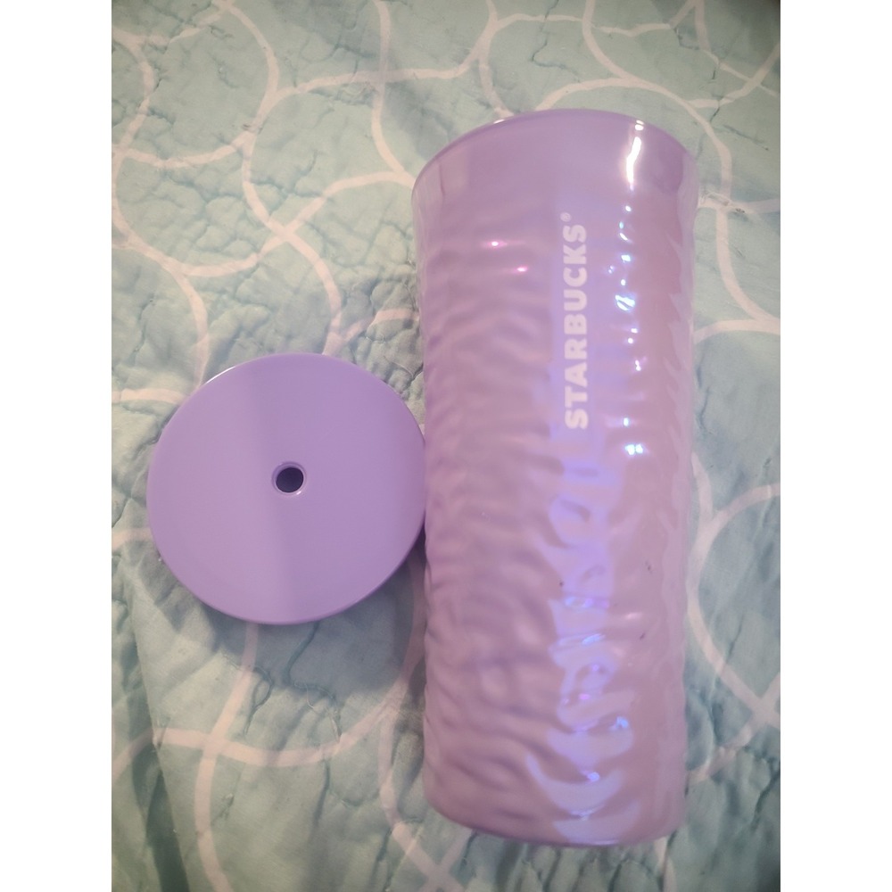 Starbucks 18 ounce Rippled Glass Tumbler Pearlescent Lavender With Lid Fall 23